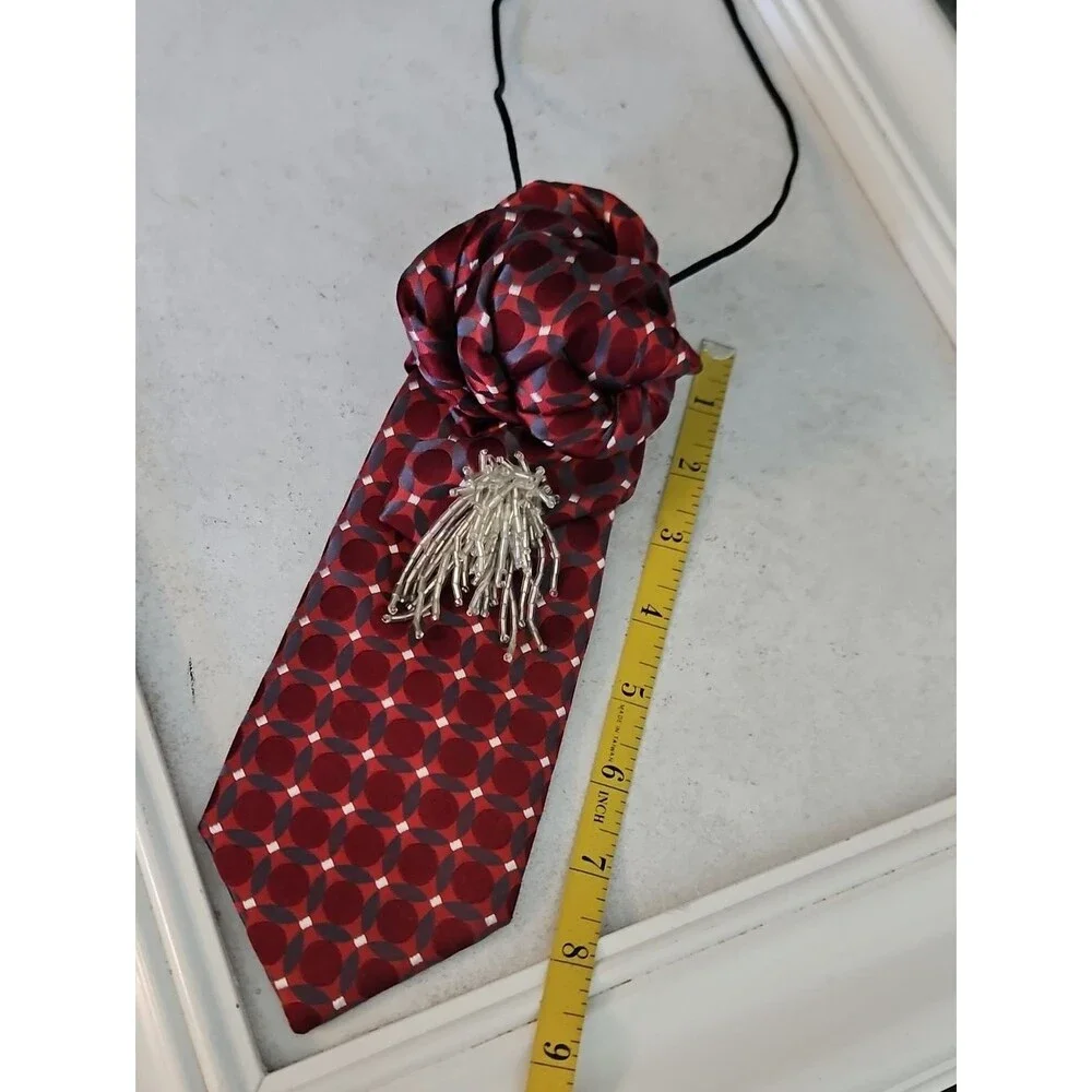 Arrow Silk Red Dot Statement Tie Necklace